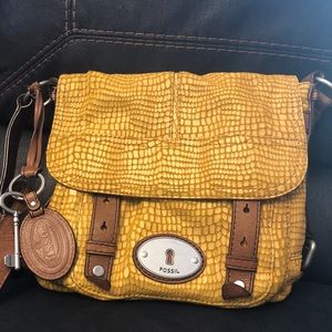 Yellow faux crocodile fossil bag